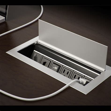 built in desk power and data junction box|Power & Data Modules Inserted In To the Desk.